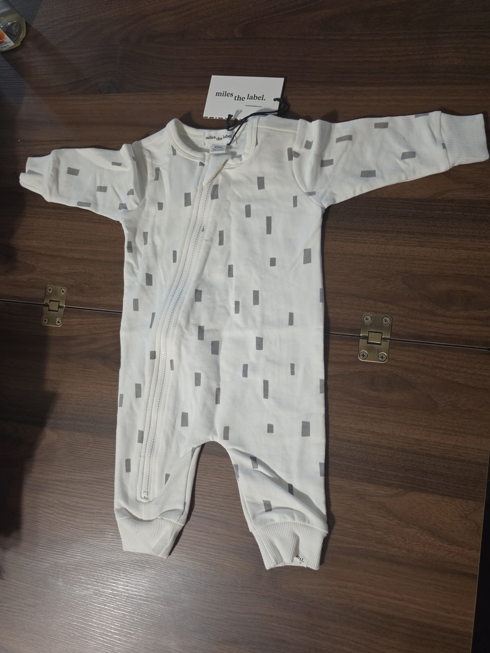White & Gray Zip-Front Baby One-Piece